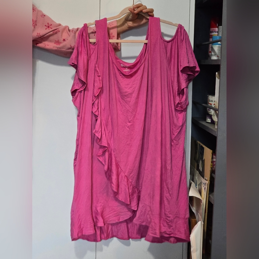Roaman's Cold Shoulder Hot Pink Top, Plus Size 4x